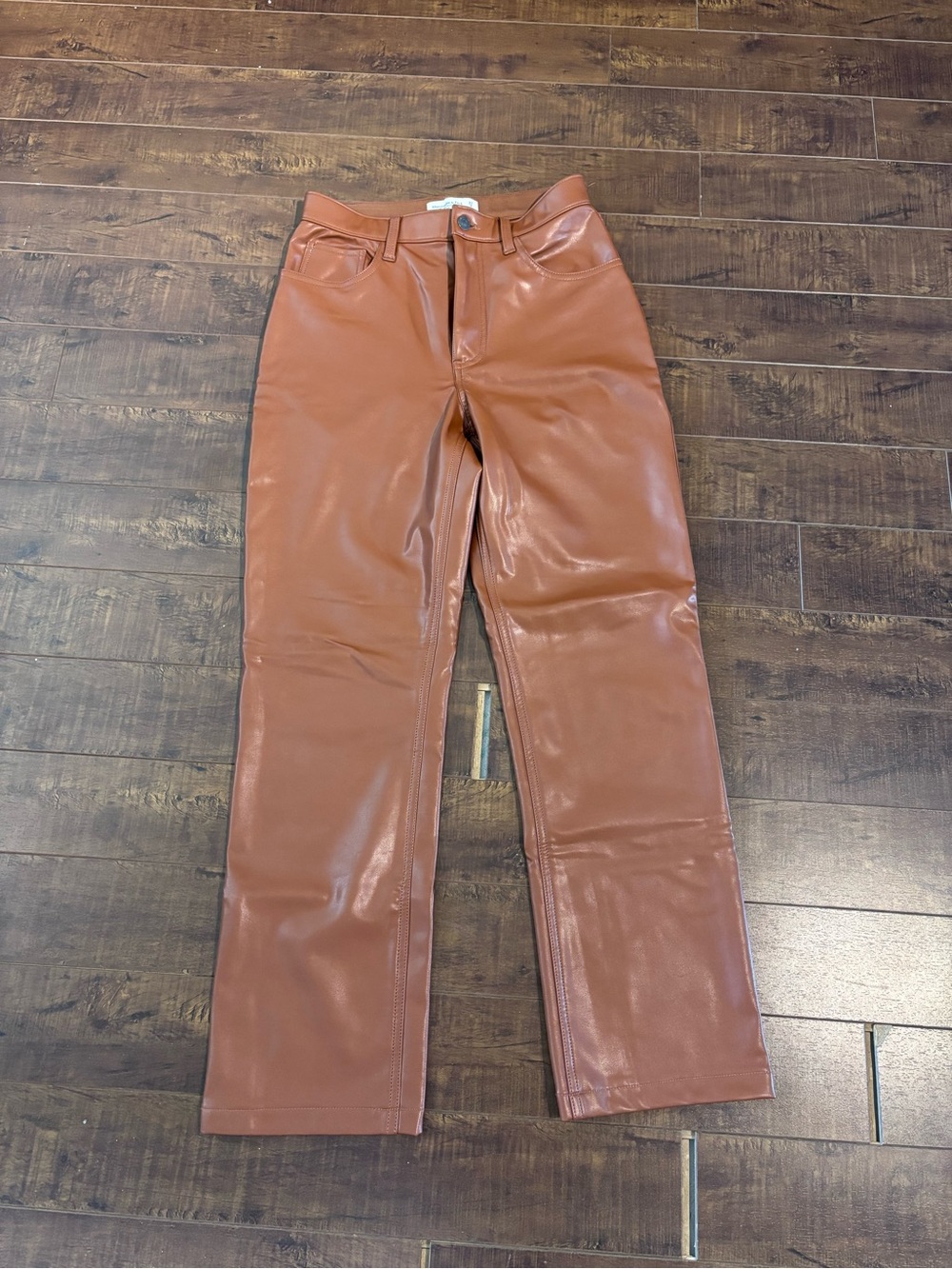 Abercrombie & Fitch Straight-Leg Faux Leather Jeans — Chestnut